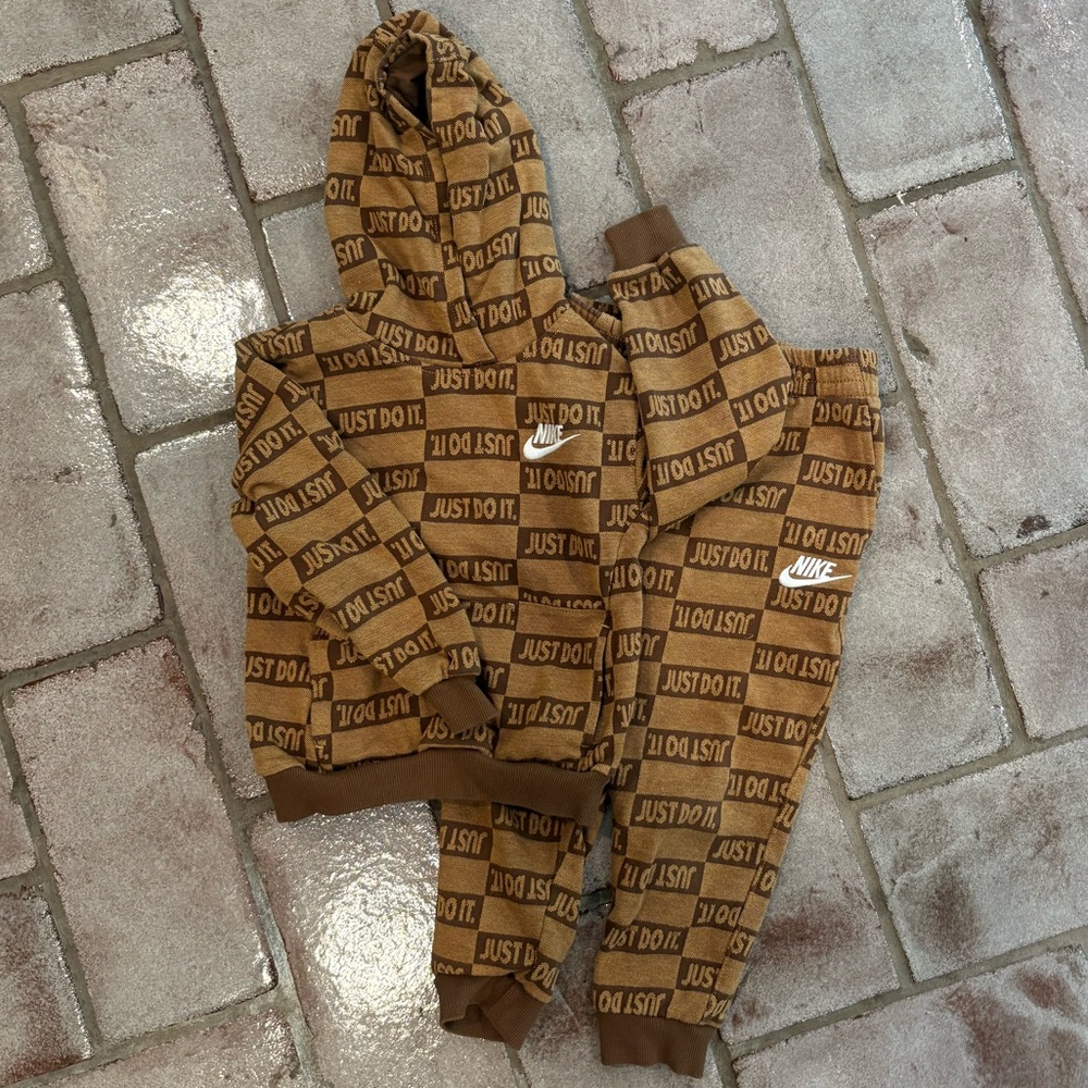 Nike Brown Graphic Hoodie and Pants Set